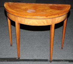 Antique mahogany demi lune folding card table with green baize covering. 73x92x45cm (measurements