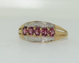 9ct gold ladies Diamond and Ruby ring size V