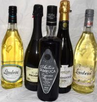4 odd sparkling wines and a bottle of Sambuca