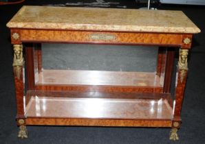 French style mahogany and gilt bronze console table with mirrored back and marble top 86x122x49cm