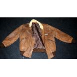 Trekway Collection of London real leather aviator style tan jacket with 'fur' lined collar and