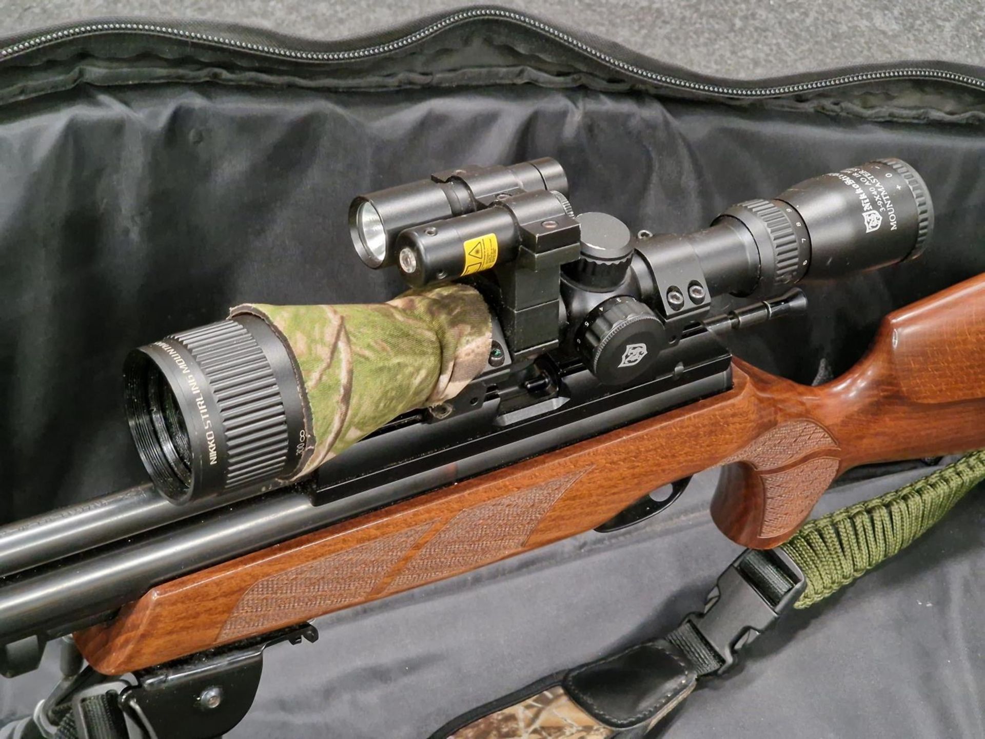 BSA ultra PCP air rifle fitted with Nikko Sterling Telescopic sight with laser and torch in a soft - Image 2 of 4