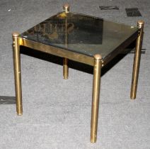 Brass vintage occasional table with smoked glass top 49x53x52cm.