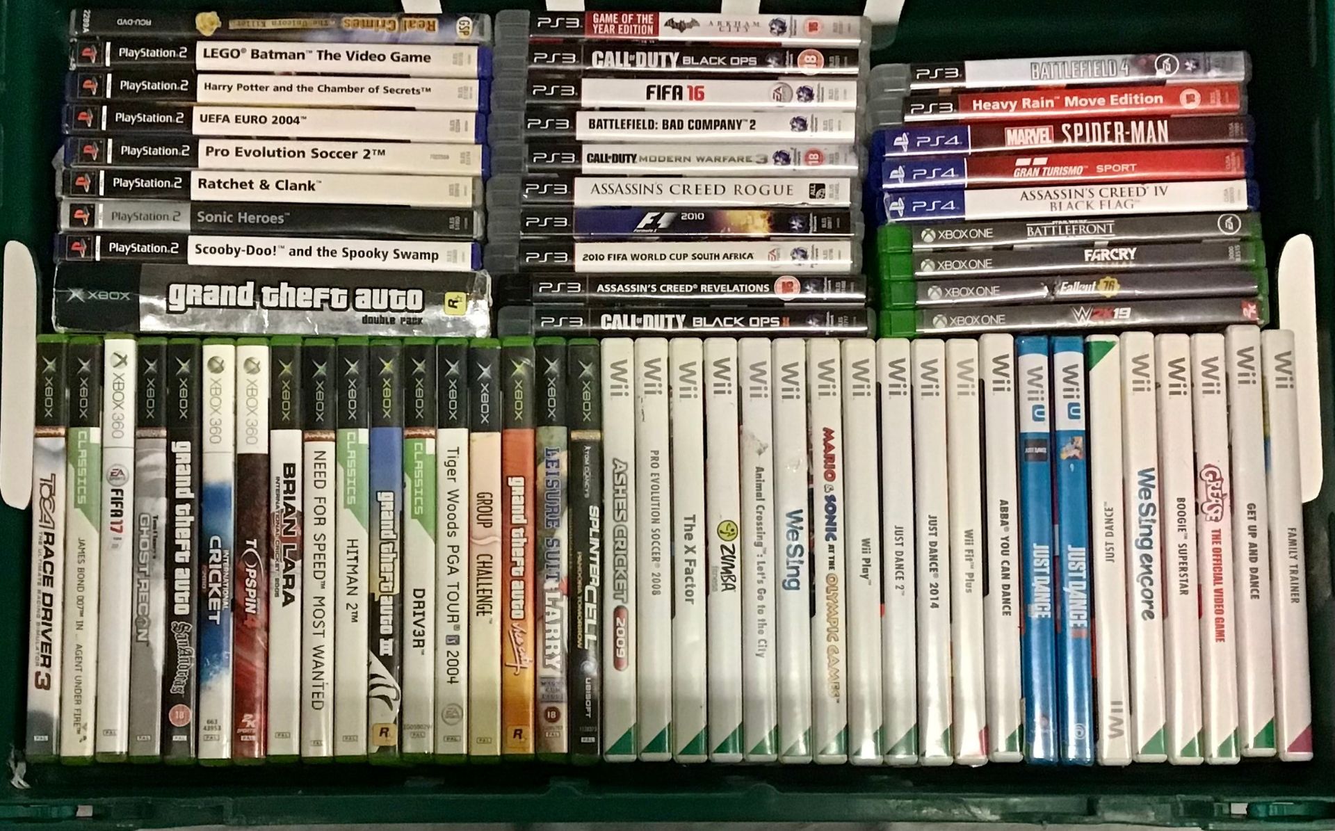 CRATE OF VARIOUS GAMES FOR DIFFERENT GAMING CONSOLES. To include - Xbox - PlayStation 2 - 3 - 4