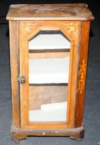 Antique inlaid mahogany music cabinet with glazed front 90x51x34cm.