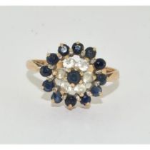 9ct gold ladies sapphire cluster ring size O ref W