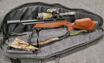 BSA ultra PCP air rifle fitted with Nikko Sterling Telescopic sight with laser and torch in a soft