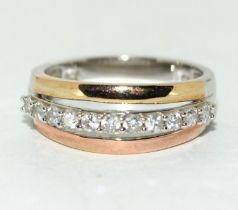 Bi coloured gold and silver CZ ring Size N