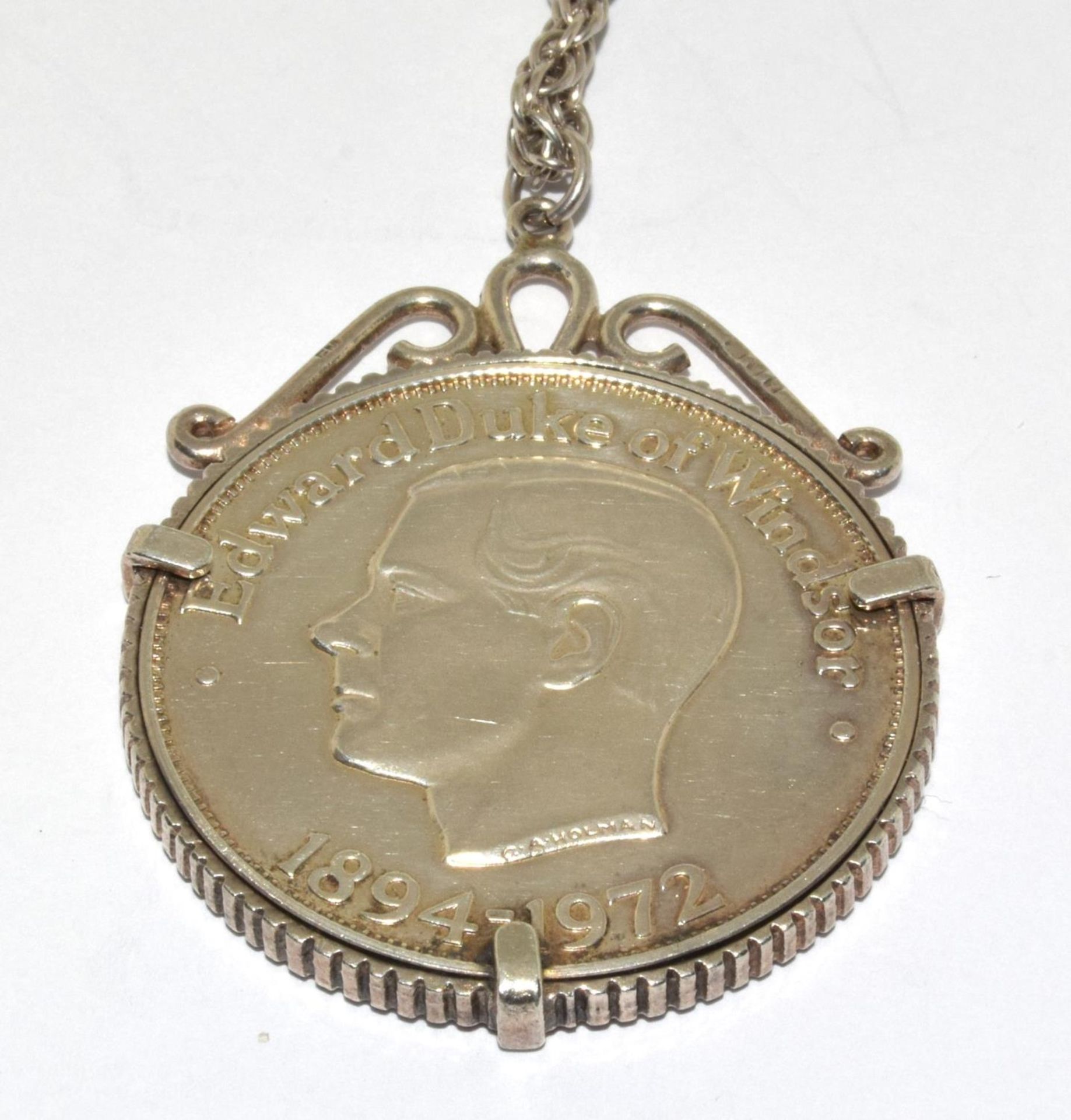 Silver "Duke of Windsor" coin on a neck chain 48g - Image 3 of 3