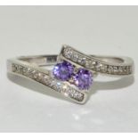 A w/g 925 silver and amethyst ring Size N