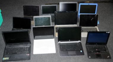 A quantity of laptops to include Apple, Dell and HP. No cables, all offered untested