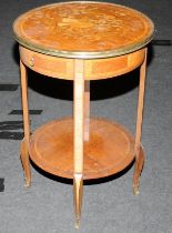 Vintage inlaid wooden hall/console lamp table with under storage shelf 74cm tall 49cm diameter.