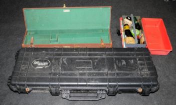 Rigid poly rifle case c/w a vintage gun case and a gun cleaning set