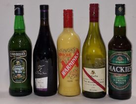 Five miscellaneous bottles of alcohol to include Warninks Advocaat, Green Ginger wine etc.