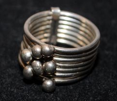 Sterling silver seven band floating beads ring size V