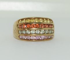 9ct gold ladies semi precious gem stone 4 bar ring size O