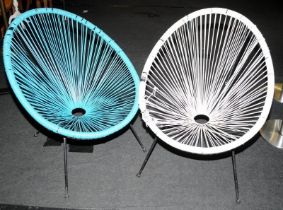 Pair of 20th century design nylon strung on metal frame egg chairs.