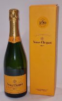 Sealed bottle of Veuve Clicquot Brut champagne with box.