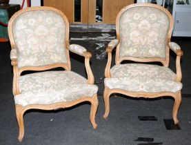 Pair of vintage French style upholstered open armchairs each 98x67x63cm.