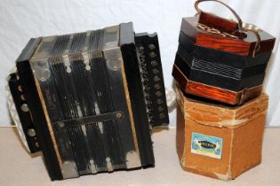 Vintage German made 'Universe' 13 button Accordion c/w a boxed Viceroy 21 button Concertina or