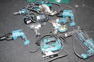 A crater of Makita corded and cordless tools