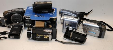 A collection of video cameras including a JVC HD Everio