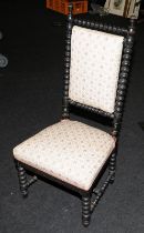 Antique ebonised Turned bobbin low hall chair, seat height 22cms, O/all height 100cms
