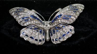 Superb vintage platinum (unmarked) butterfly brooch set with excellent quality diamonds and