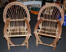 Pair of well crafted scratch built hazelwood bent wood round back chairs. seat height 43cms