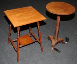 Two side/occasional tables. An Edwardian example of square form with shelf under standing 64cms