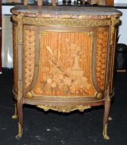 Marble topped French style cabinet with decorative ormolu mounts 112x94x49cm.