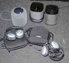 Carton of Sonos speakers, Bose headphones and an Apple HomePod. All offered untested