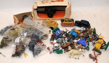 Large collection of vintage plastic and die-cast vehicles and figures to include Crescent, Britain's