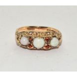 Antique 9ct yellow gold Opal and Garnet trilogy ring size L