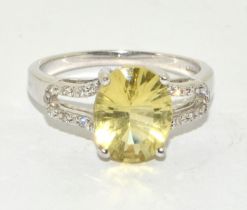 9ct white gold Diamond and Citrine ring size N