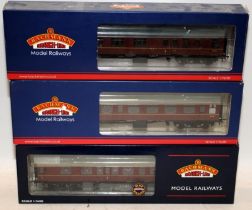 Bachmann OO gauge BR Maroon coaches x 3. All boxed