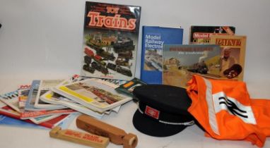 British Rail Station Master's Peaked Cap c/w a BR Hi-Vis Vest, 2 Wooden Train Whistles and a