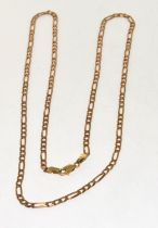 9ct gold figaro style necklace with lobster claw catch 52cm long 6g
