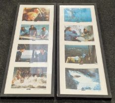 Two framed sets of vintage lobby cards for "Jaws" directed by Stephen Spielberg 1975 each frame