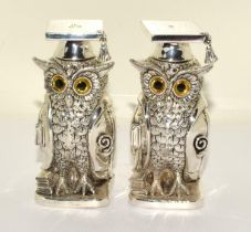 Pair silver Owl shape condiments stamped 800