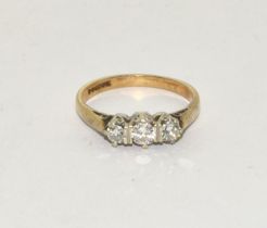 Diamond 3 stone approx 0.35pts, 9ct gold ring Size J