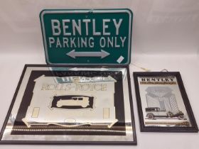 A framed Rolls-Royce mirror together with a Bentley mirror and a Bentley metal sign (3).