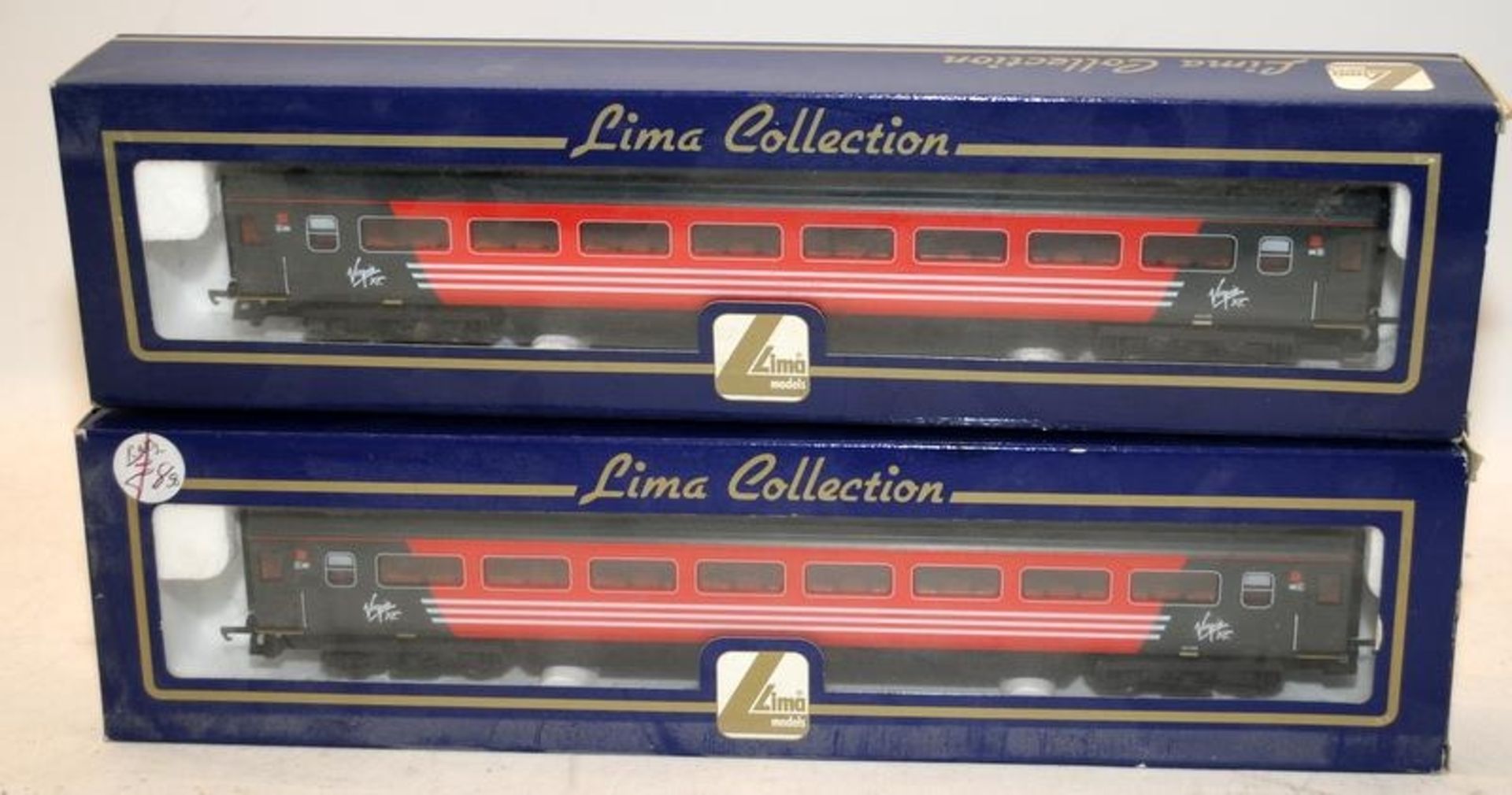 Lima OO gauge carriages in Virgin Livery ref:L305404 and L305420. Both boxed