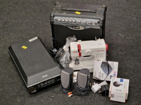 Miscellaneous electricals to include Epson scanner, huitar amplifier, sewing machine and other