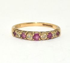 9ct gold ladies Diamond and Ruby 1/2 eternity ring size M