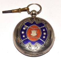 Superb Enamel Argent French silver gents pocket watch with key working when cataloged