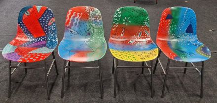 Set of 4 chairs with chrome bases individually painted in a personalised style 80x50x50cm