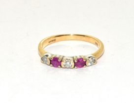 Ruby/Diamond 9ct gold ring Size M