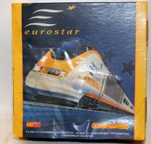 Hornby OO gauge Eurostar 373 Powered Locomotive, Unpowered Locomotive and Two Passenger Saloons..