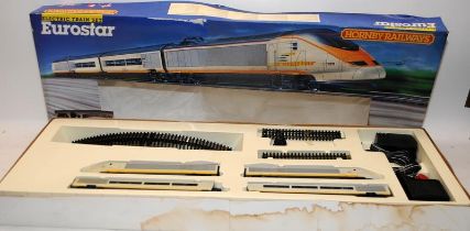 Hornby OO gauge Electric Train Set Eurostar ref:R647. Complete in somewhat tatty box